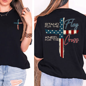 Stand For The Flag Kneel For The Cross Christian Shirt | USA Flag Cross Patriotic T-Shirt | 4th of July Front & Back Shirt 683190