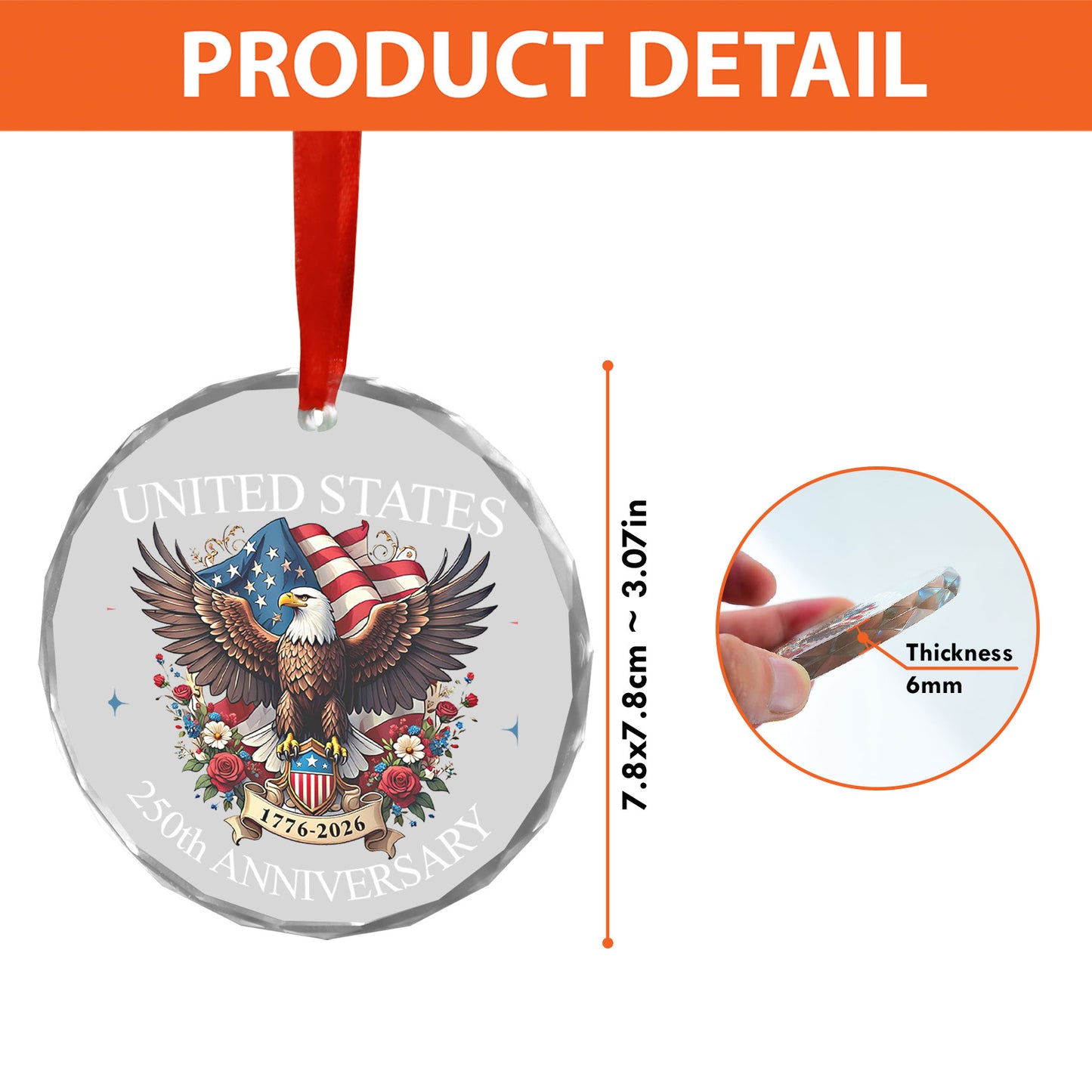 United States 250 Years Anniversary Glass Ornament | Patriotic 1776–2026 Christmas Ornament Decoration 683330