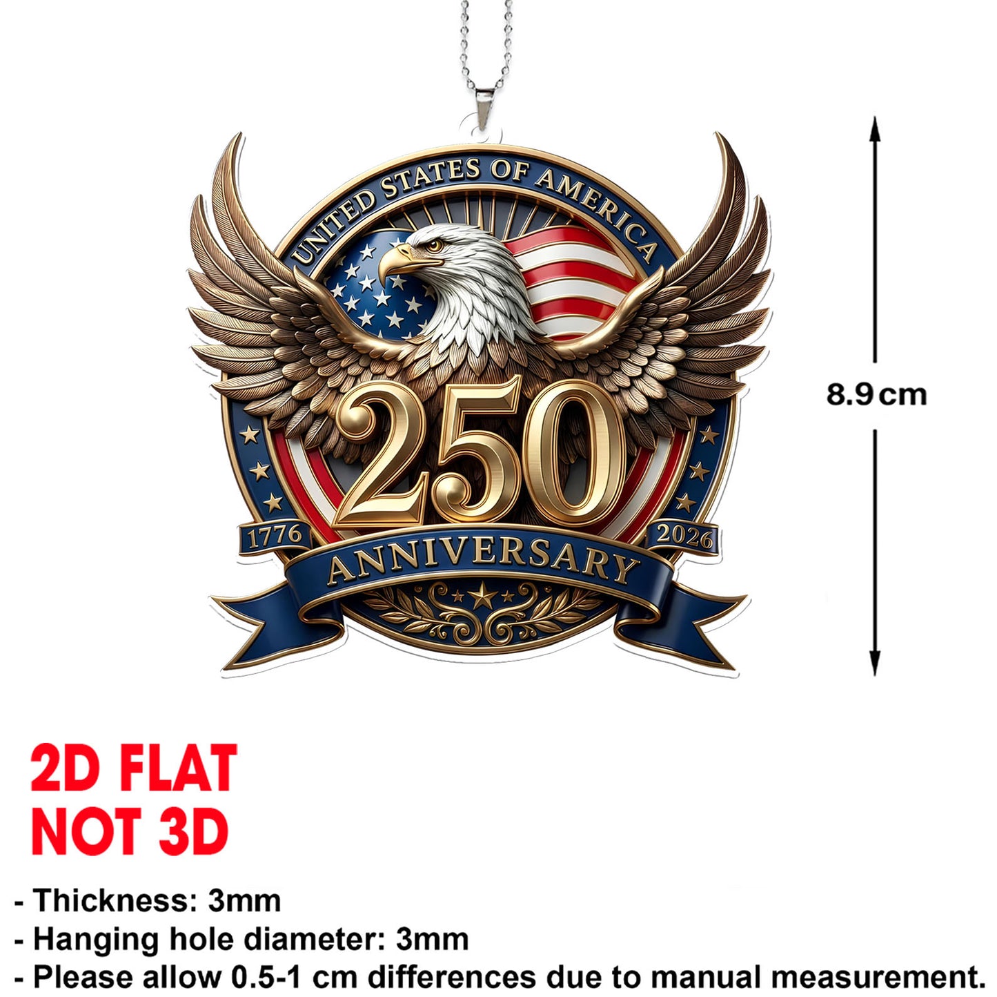 USA 250 Years Car Ornament | Patriotic Eagle 1776–2026 Ornament | 4th of July Car Ornament 684349