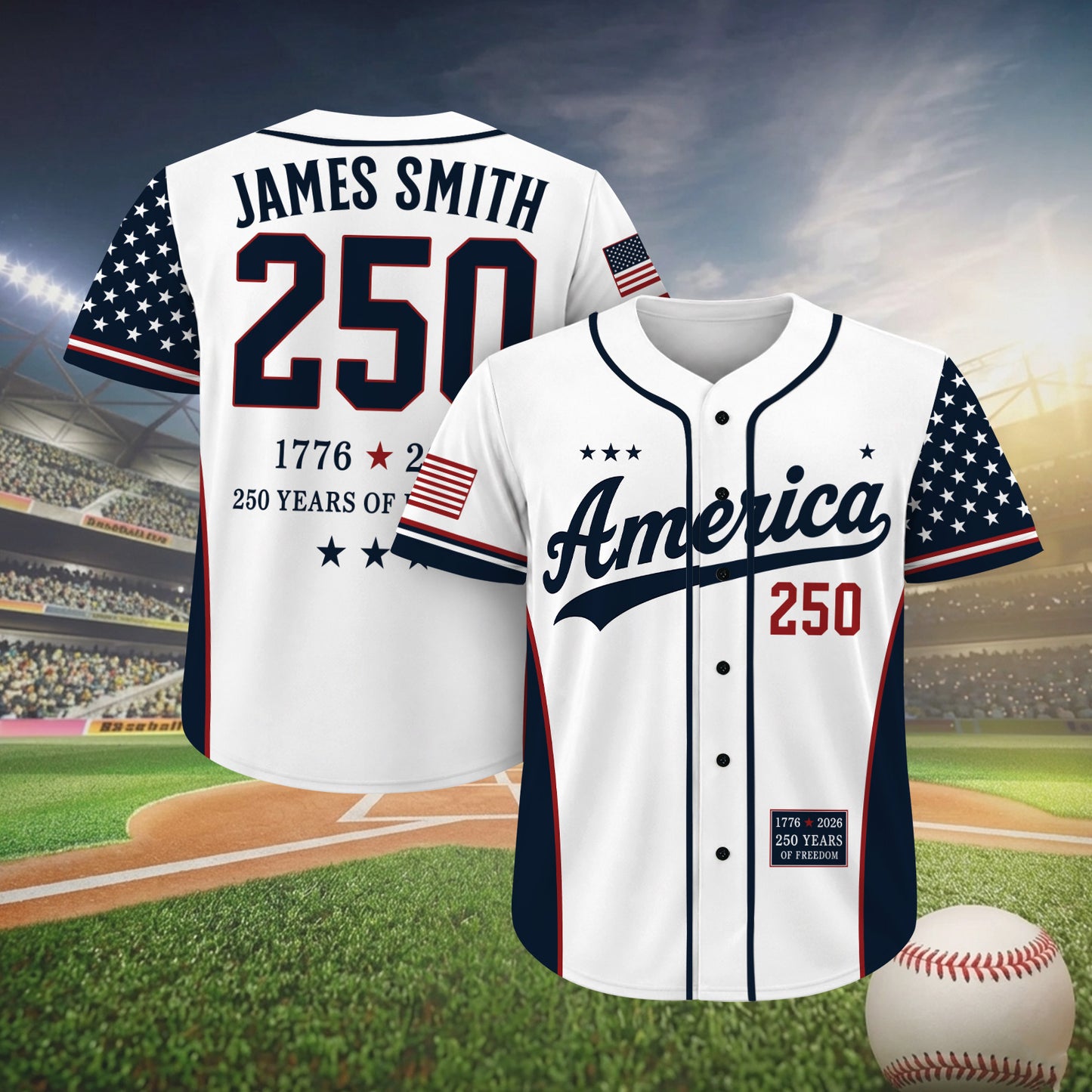 Personalized USA 250 Years Baseball Jersey Shirt, Custom Name Number Patriotic 4th of July Shirt 685170