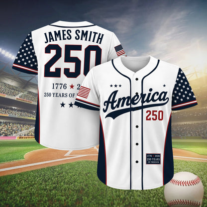 Personalized USA 250 Years Baseball Jersey Shirt, Custom Name Number Patriotic 4th of July Shirt 685170