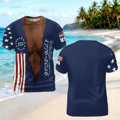 250 Years of America AOP Shirt, Funny Patriotic Tee, Vintage USA 1776–2026 All Over Print Shirt 685592