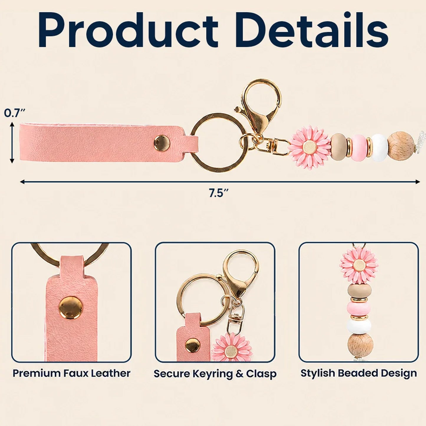 Personalized Birth Month Flower Leather Beaded Keychain, Custom Name Floral Keychain Gift 685767 WFD