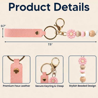 Personalized Birth Month Flower Leather Beaded Keychain, Custom Name Floral Keychain Gift 685767 WFD