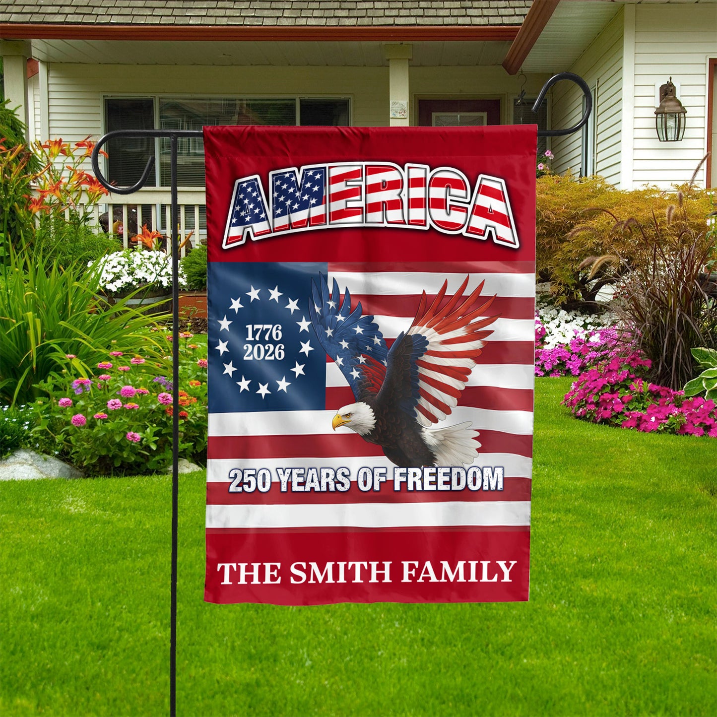 Custom Name 250 Years of Freedom Flag | Patriotic Eagle 1776–2026 Garden Flag, House Flag 684417