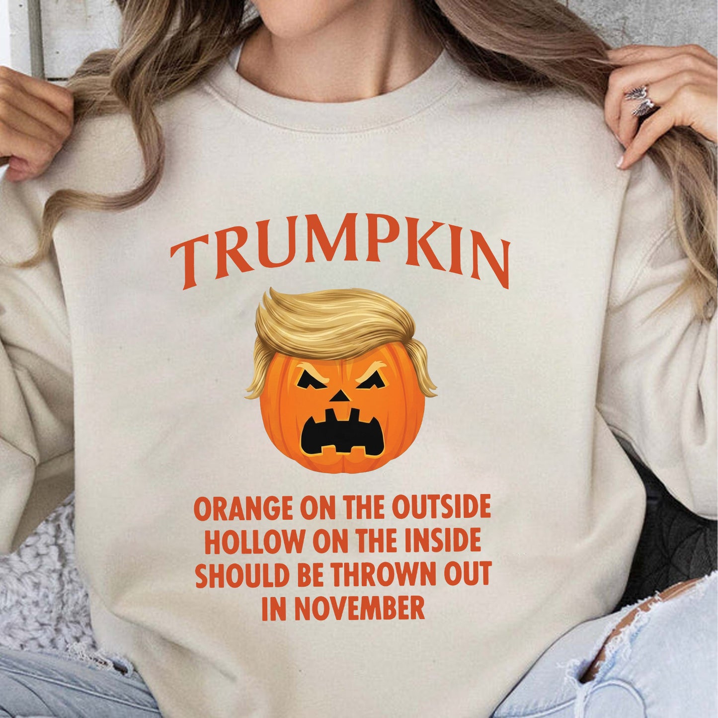 Trumpkin Halloween Shirt, Orange Outside Hollow Inside Anti Trump T-Shirt, Funny Political Tee 686002