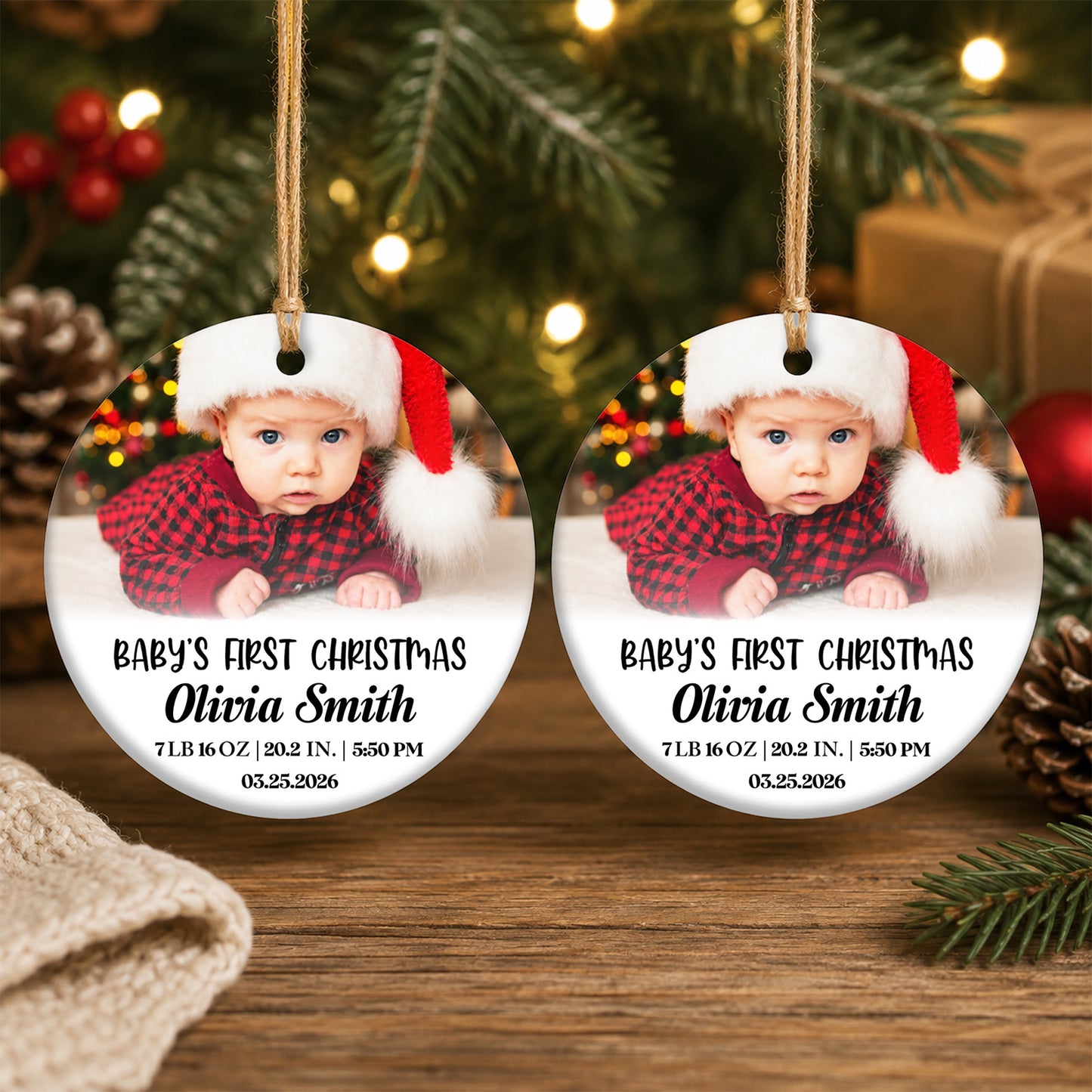 Personalized Baby’s First Christmas Ceramic Ornament, Custom Photo Newborn Ornament, Baby Keepsake Gift 686001