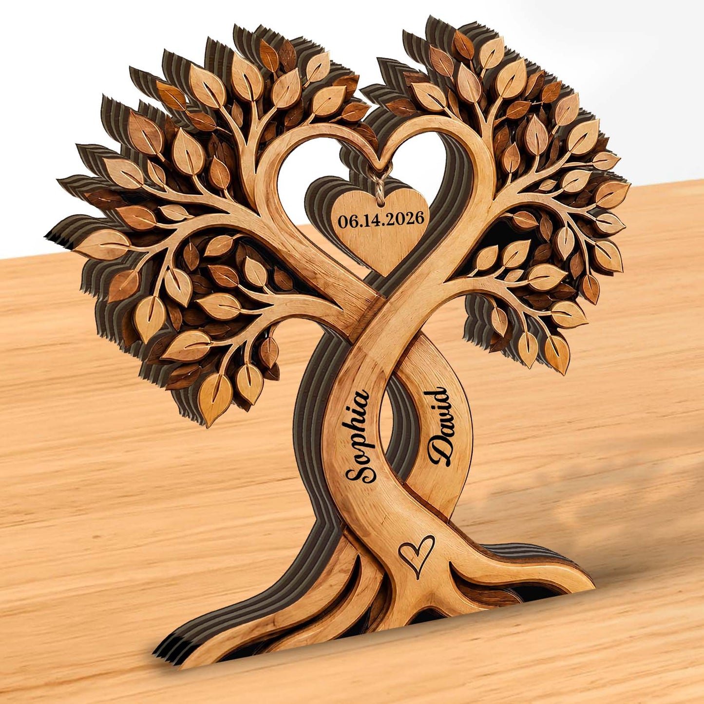 Personalized Couple Heart Tree Wooden Block, Custom Name Anniversary Gift, Wedding Gift for Couple 685734