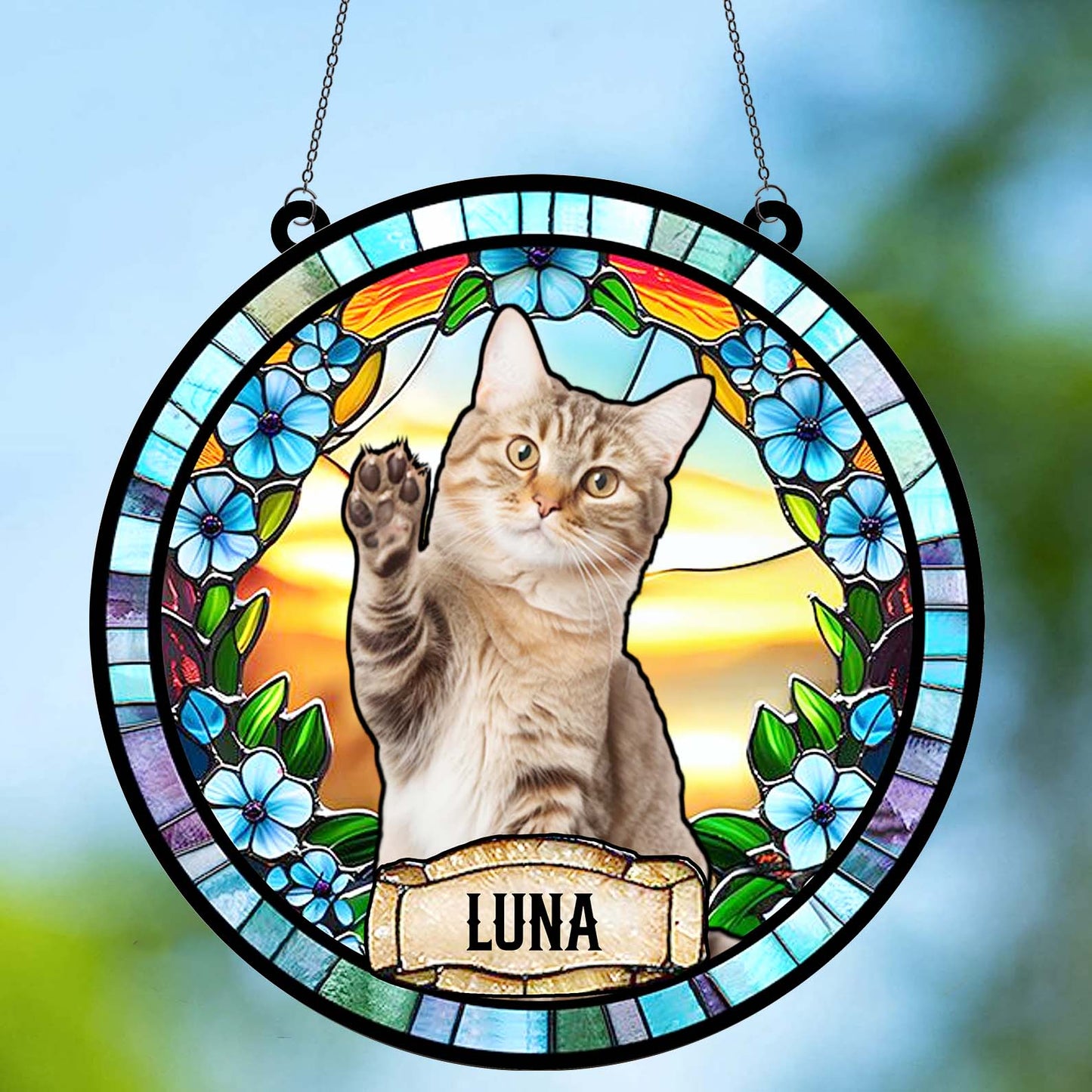 Personalized Dog Portrait Stained Glass Suncatcher, Custom Pet Memorial Suncatcher, Gift for Dog Lovers 685466
