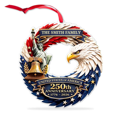 Personalized USA 250th Anniversary Acrylic Ornament, Custom Family Name Patriotic Eagle Ornament 1776-2026 685874