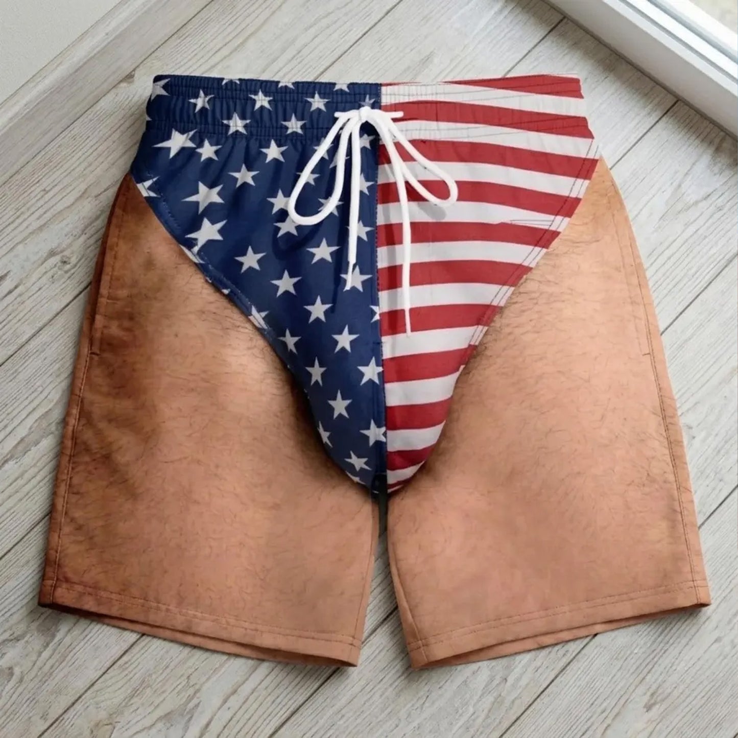 Funny Patriotic Men's Swim Trunks, American Flag Beach Shorts, USA Swimwear, Summer Vacation Gift 685567 WFD
