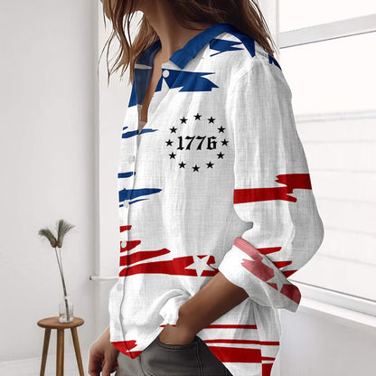 Retro 250 Years American Flag Blouse Shirt, Patriotic 1776 Women Top, Red White Blue 4th of July Shirt 685252 WFD