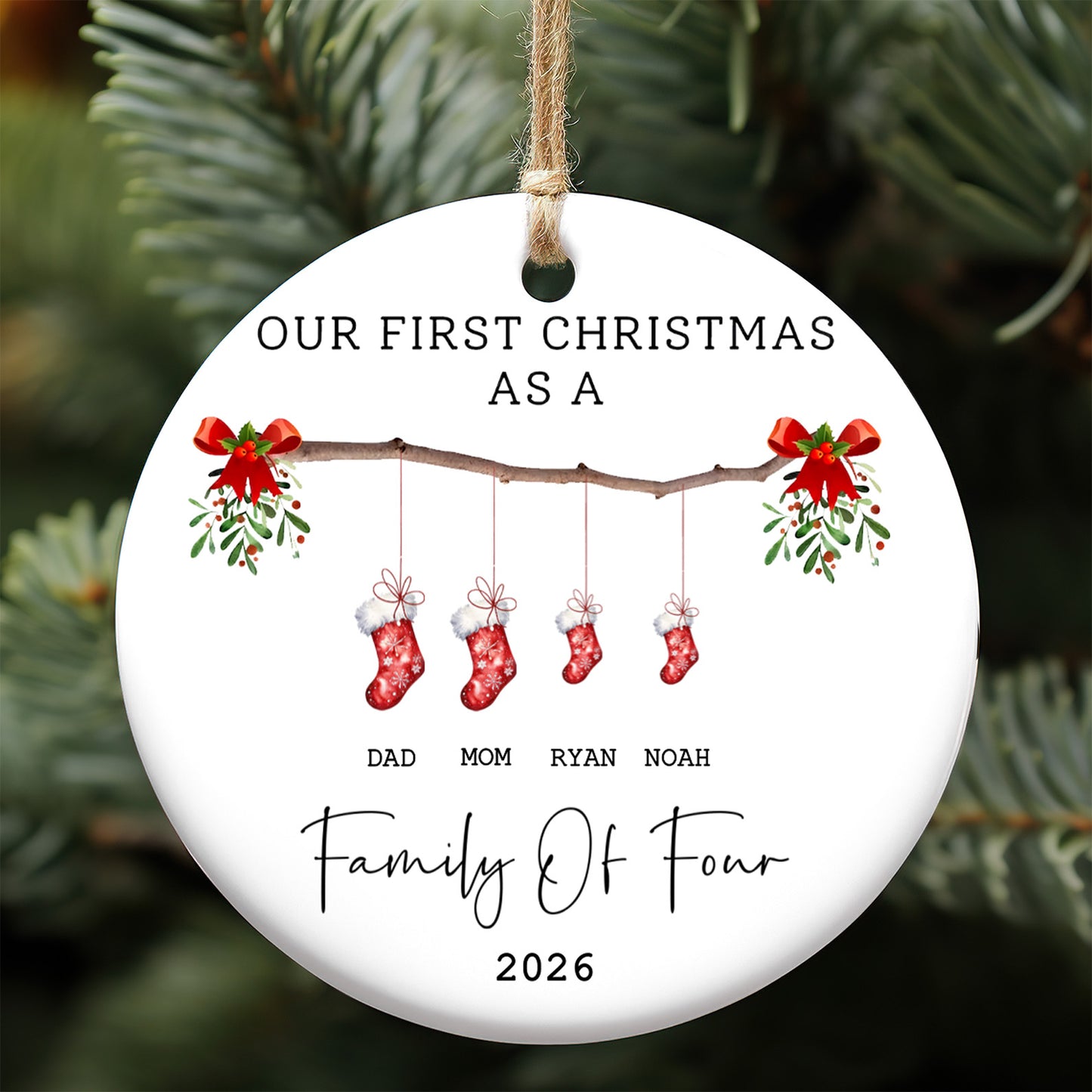 Personalized Family Christmas Ceramic Ornament, Custom Family Names Stocking Ornament 685983