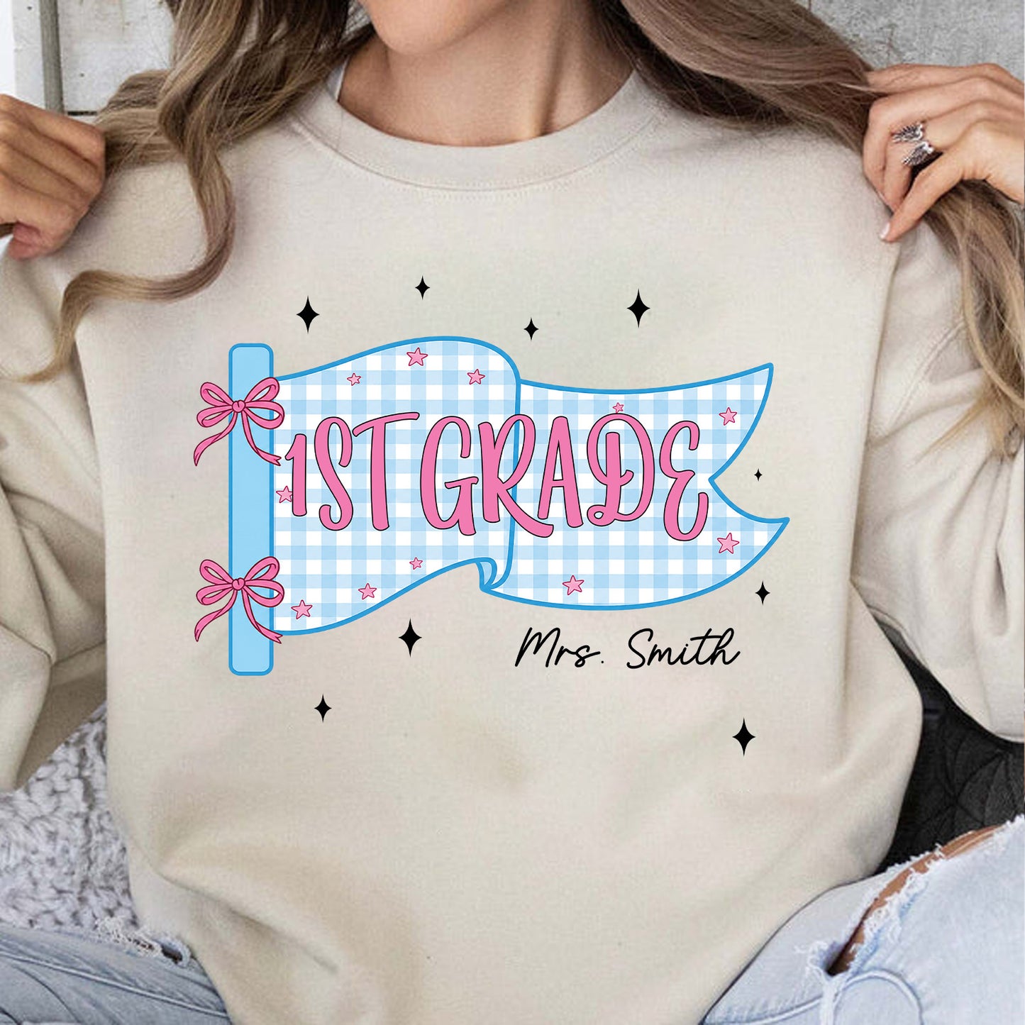 Personalized Teacher Grade Shirt, Custom Grade Level & Name Tee, Pennant Flag Back to School Teacher Gift 685696