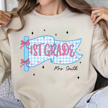 Personalized Teacher Grade Shirt, Custom Grade Level & Name Tee, Pennant Flag Back to School Teacher Gift 685696