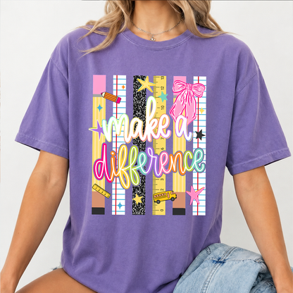 Make a Difference Comfort Colors Shirt, Colorful Teacher Shirt, Back to School Tee, Teacher Gift 685566