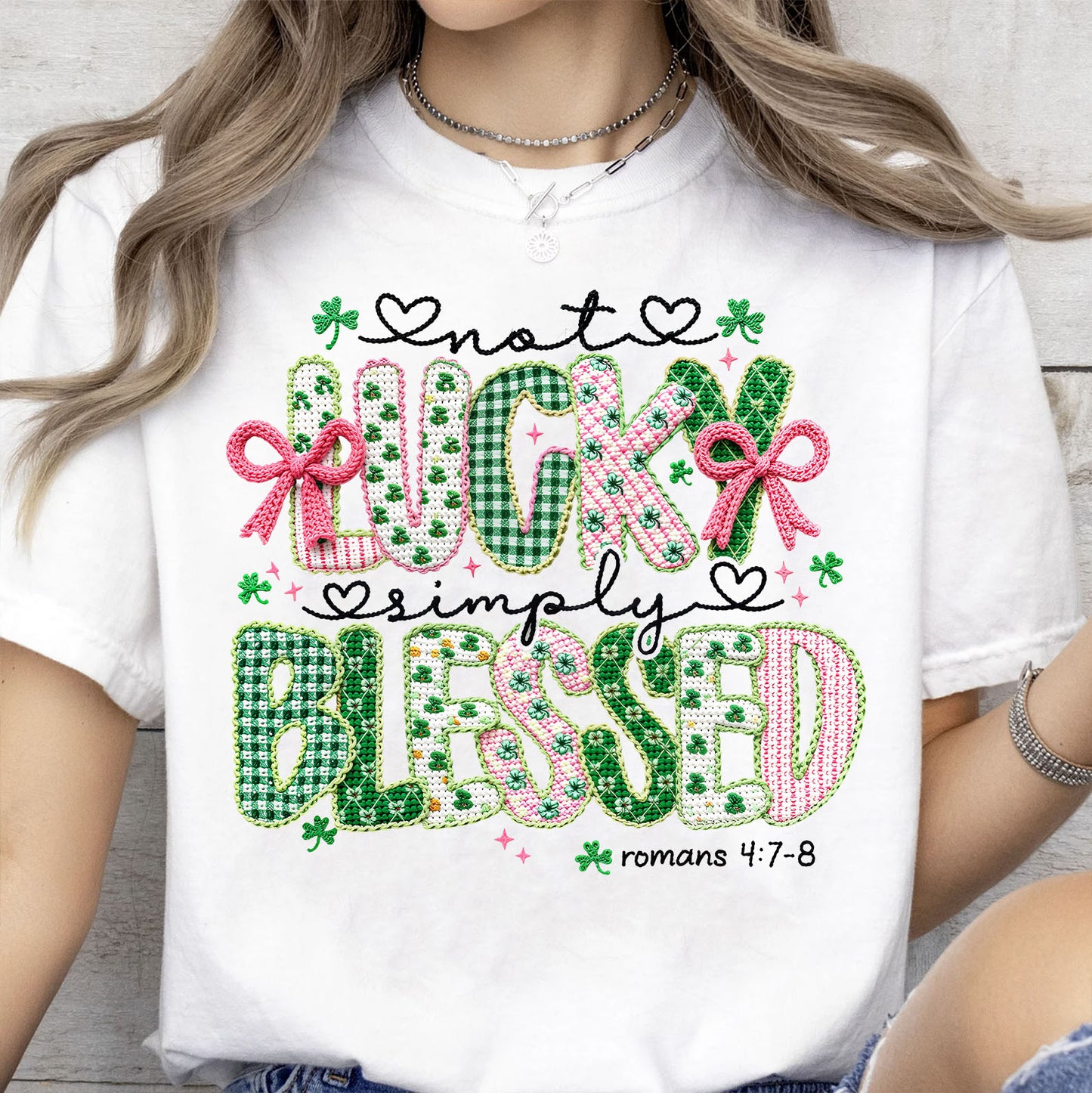 Lucky Blessed St. Patrick’s Day Shirt, Faux Yarn Coquette Sweatshirt, Latch Hook Faux Embroidery Shirt 684190