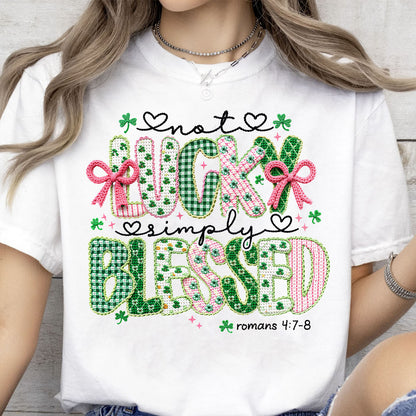 Lucky Blessed St. Patrick’s Day Shirt, Faux Yarn Coquette Sweatshirt, Latch Hook Faux Embroidery Shirt 684190