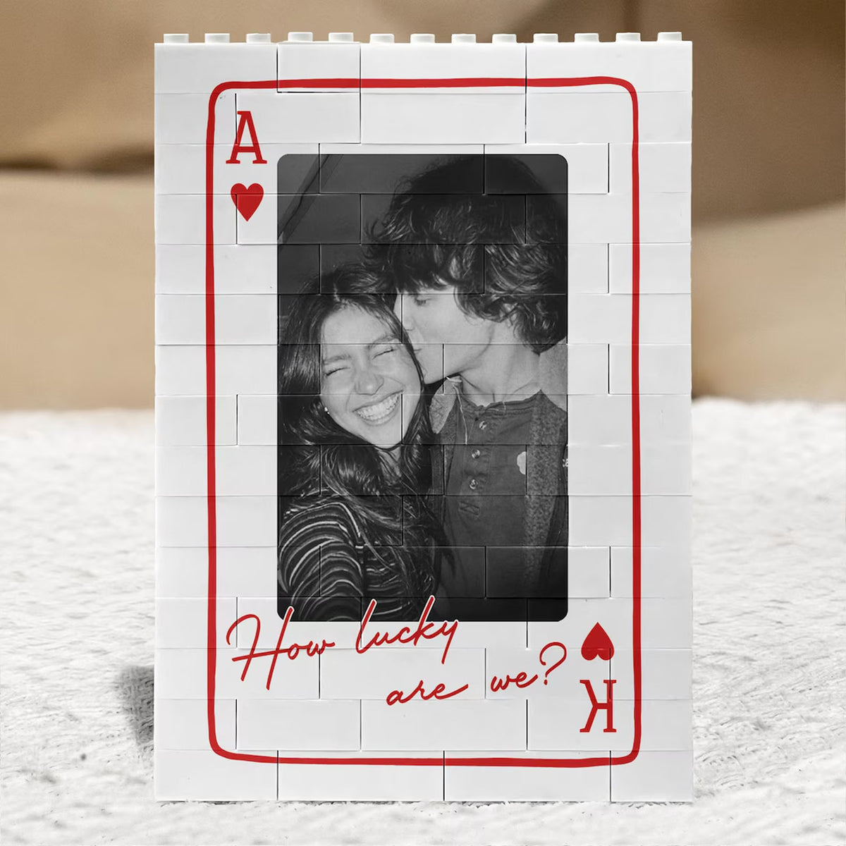 Personalized Playing Card Couple Photo Building Brick Block, Custom Quote Couple Picture Puzzle 685922