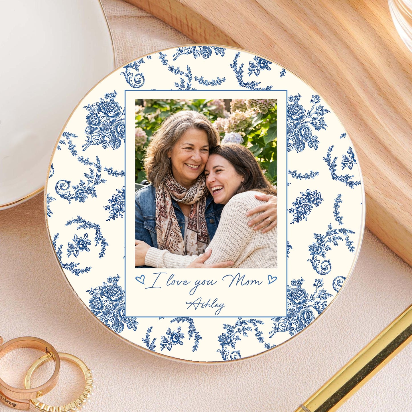 Custom Photo Jewelry Dish for Mom | Personalized Toile De Jouy Trinket Tray | Mother's Day Gift 684588