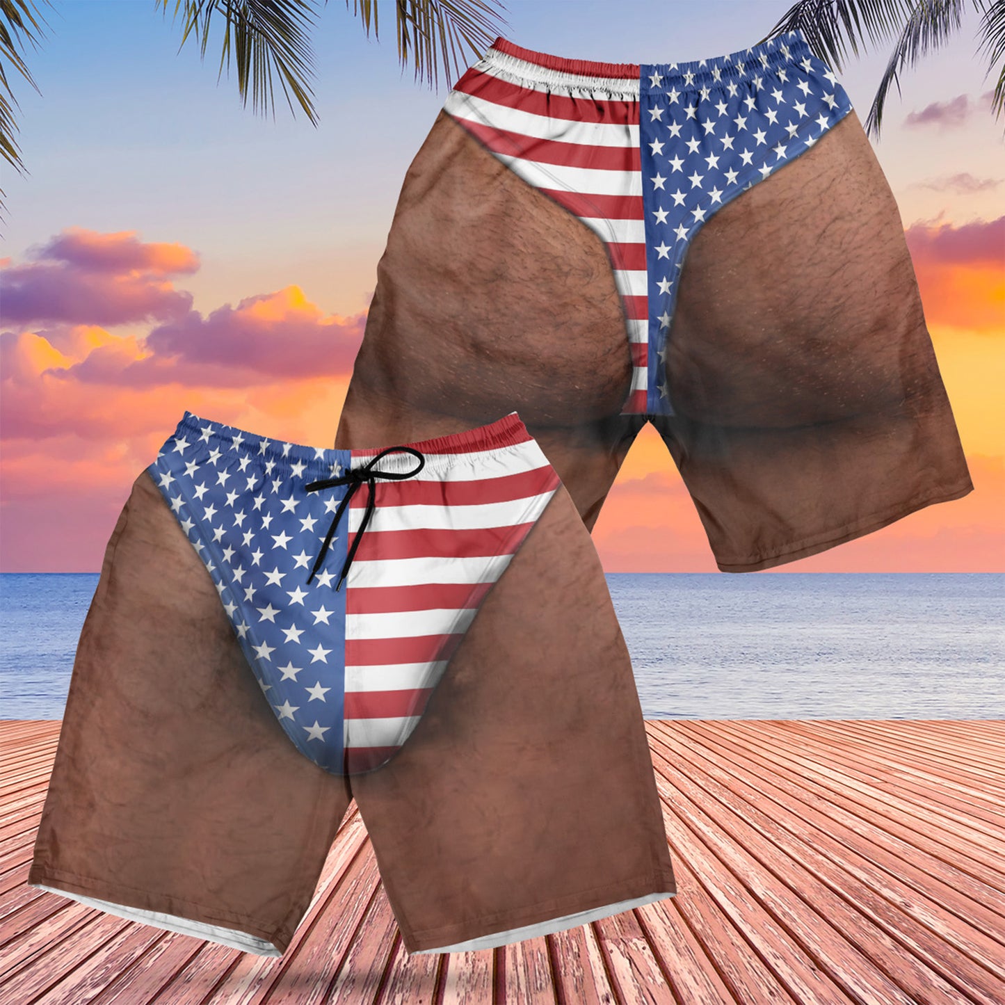 Funny Patriotic Men's Swim Trunks, American Flag Beach Shorts, USA Swimwear, Summer Vacation Gift 685567