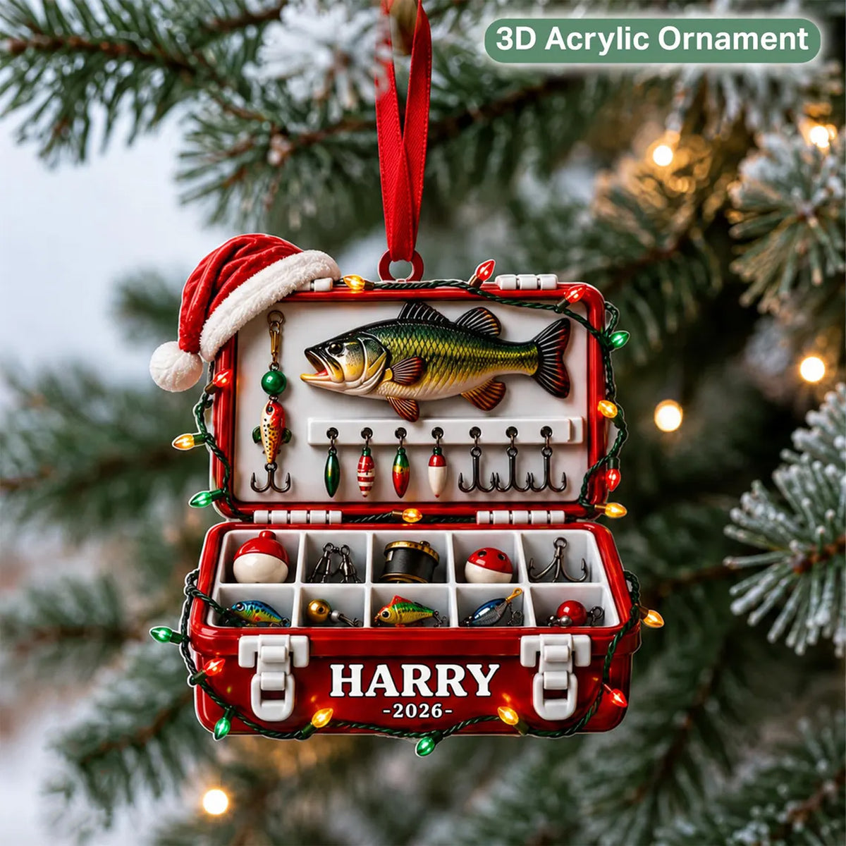 Personalized Fishing Tackle Box 3D Relief White Acrylic Ornament, Custom Name Fisherman Christmas Gift 686598 WFD