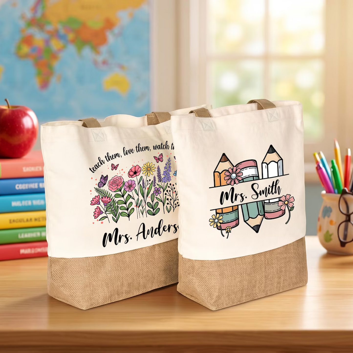 Personalized Teacher Tote Bag, Custom Teacher Name Tote, Teacher Appreciation Gift, Back to School Gift 685495 WFD