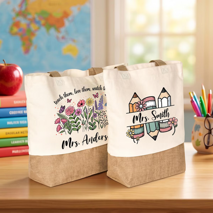 Personalized Teacher Tote Bag, Custom Teacher Name Tote, Teacher Appreciation Gift, Back to School Gift 685495 WFD