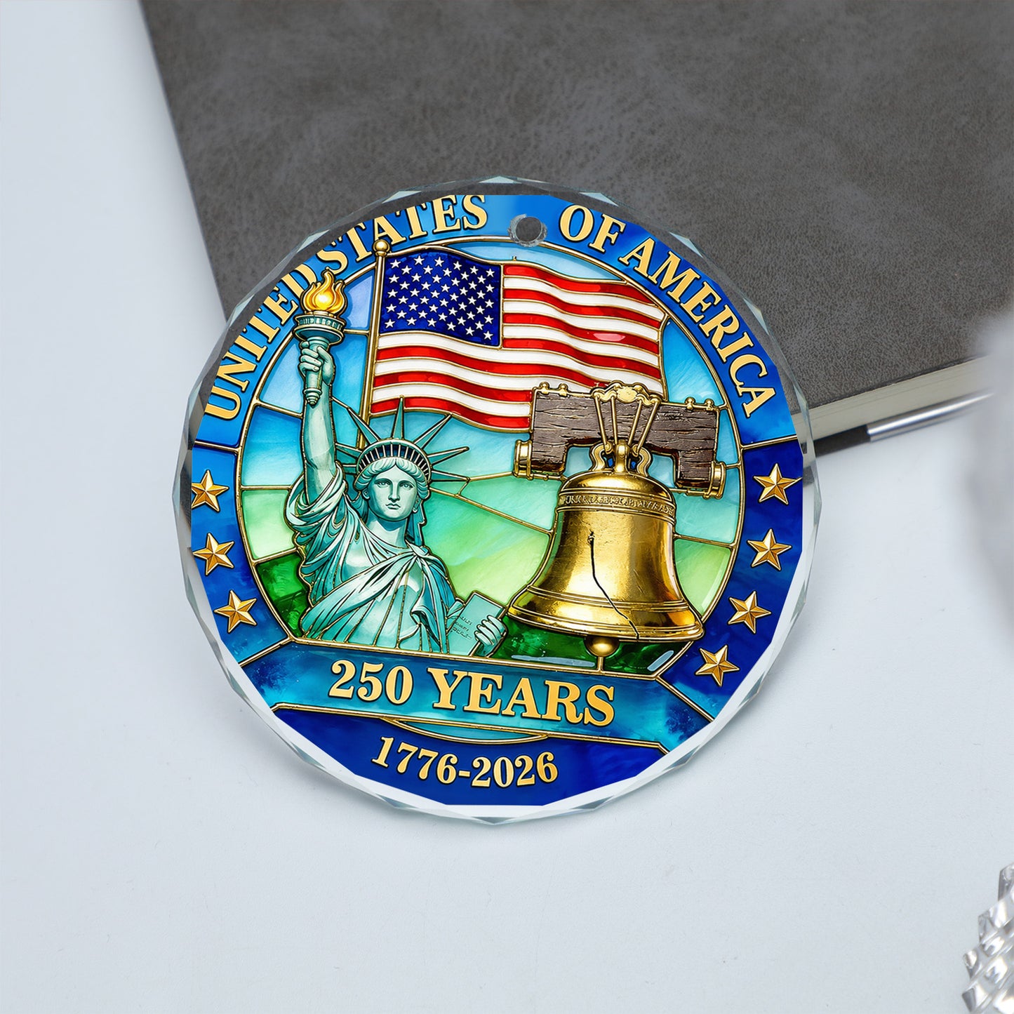 250th Anniversary USA Glass Ornament, 1776-2026 250 Years Christmas Ornament, Patriotic USA Keepsake 685935