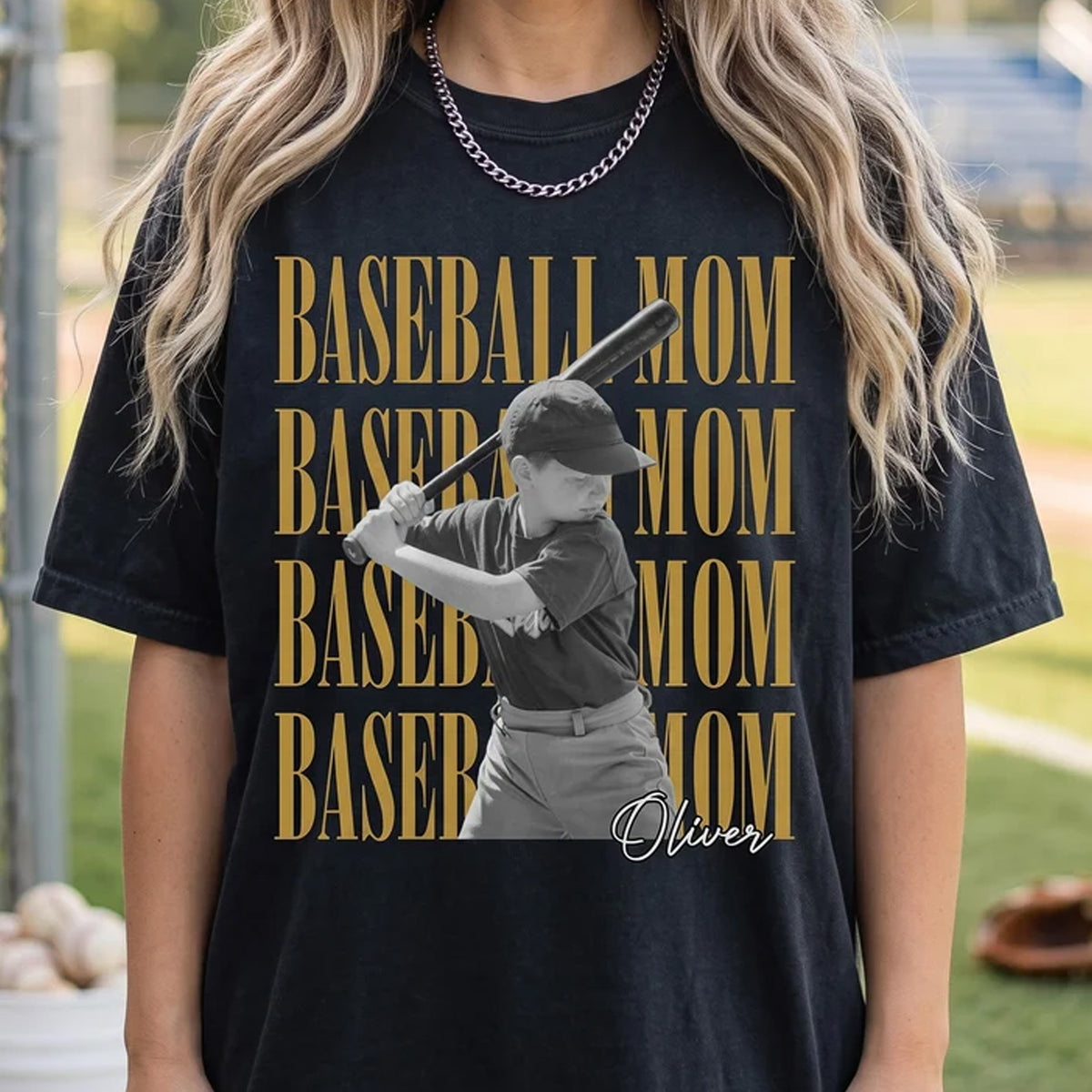 Personalized Sports Mom Dark Shirt, Custom Photo Baseball Soccer Hockey Football Softball Mom Shirt 686367 WFD