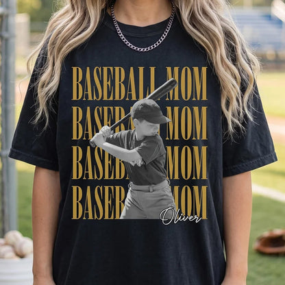 Personalized Sports Mom Dark Shirt, Custom Photo Baseball Soccer Hockey Football Softball Mom Shirt 686367 WFD