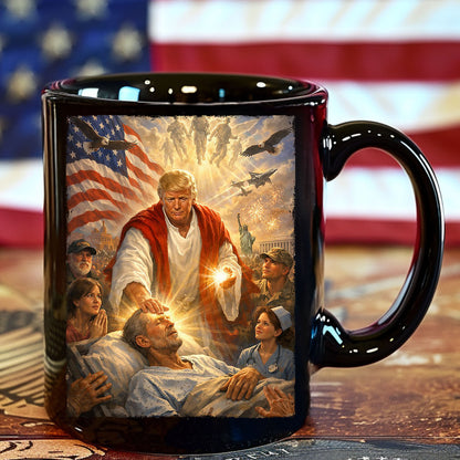 Trump as Jesus Black Mug, Donald Trump Patriotic Coffee Mug, US Flag Eagle Military Cup 684801 - GOP