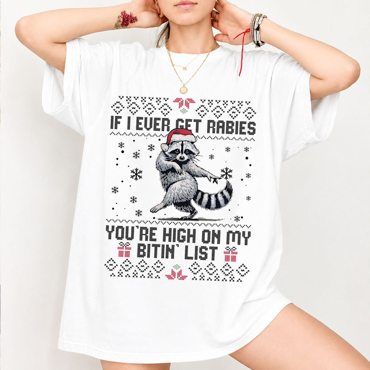 Tyler Childers Rabies Bitin' List Christmas Bright Sweater, If I Ever Get Rabies Funny Raccoon Tee 686304