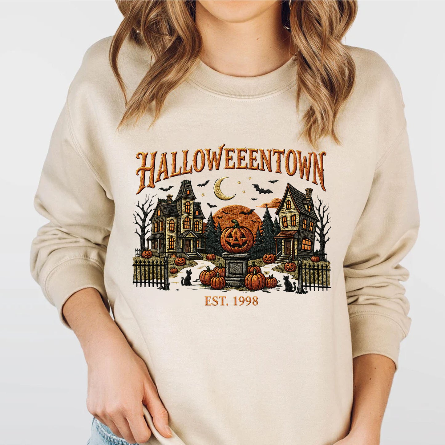 Halloweentown Sweatshirt, Vintage Spooky Village Shirt, Retro Haunted House Pumpkin Fall Tee 685623