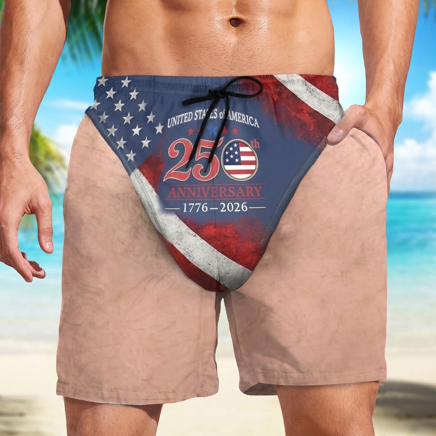 250 Years Patriotic Beach Shorts, USA Flag AOP Beach Shorts For Men, 4th Of July Independence Day Gift 685586