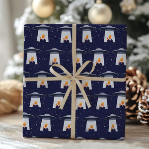 Funny Trump UFO Christmas Wrapping Paper, Alien Donald Trump Gift Wrap, Political Holiday Gift 686228