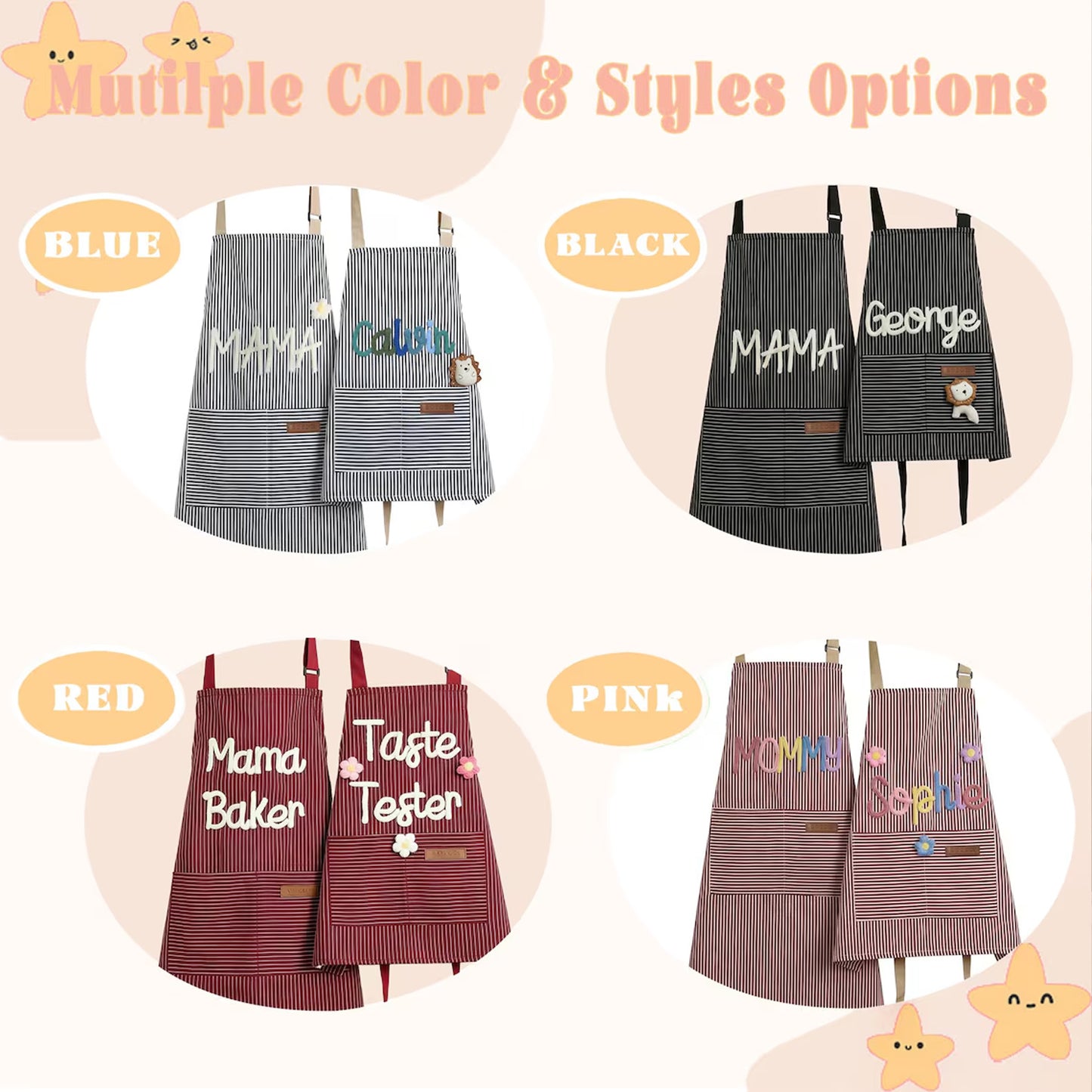 Personalized Adult & Kids Apron, Custom Name Cooking Apron, Yarn Letter Baking Smock, Family Gift 685549