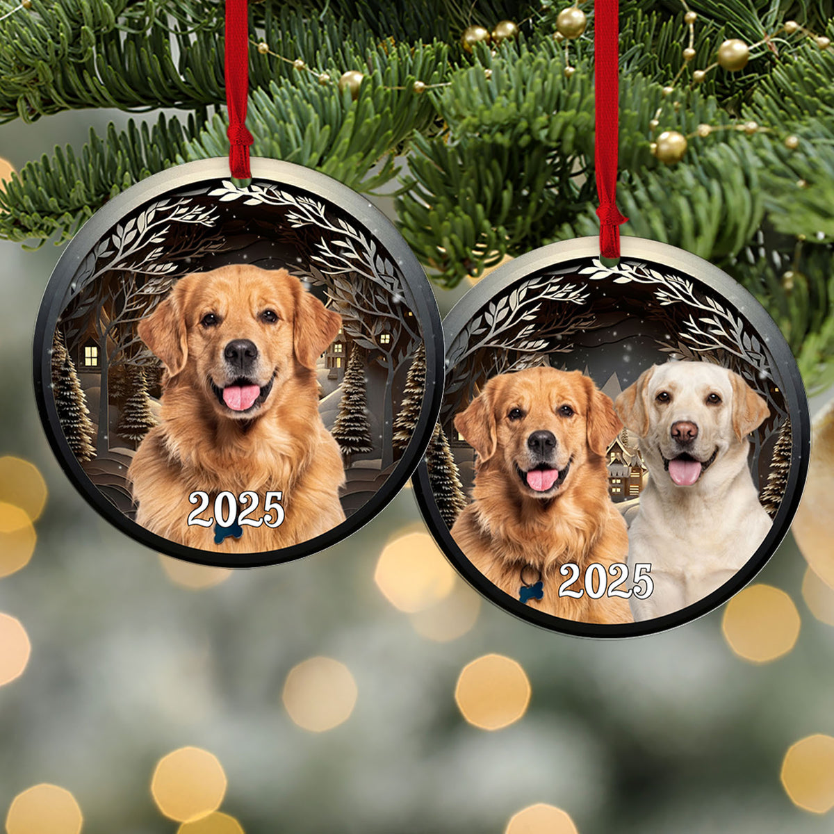 Christmas Night Dog Photo 2D Flat Acrylic Ornament, Custom Personalized Dog Cat Photo Upload Christmas Ornament 683478