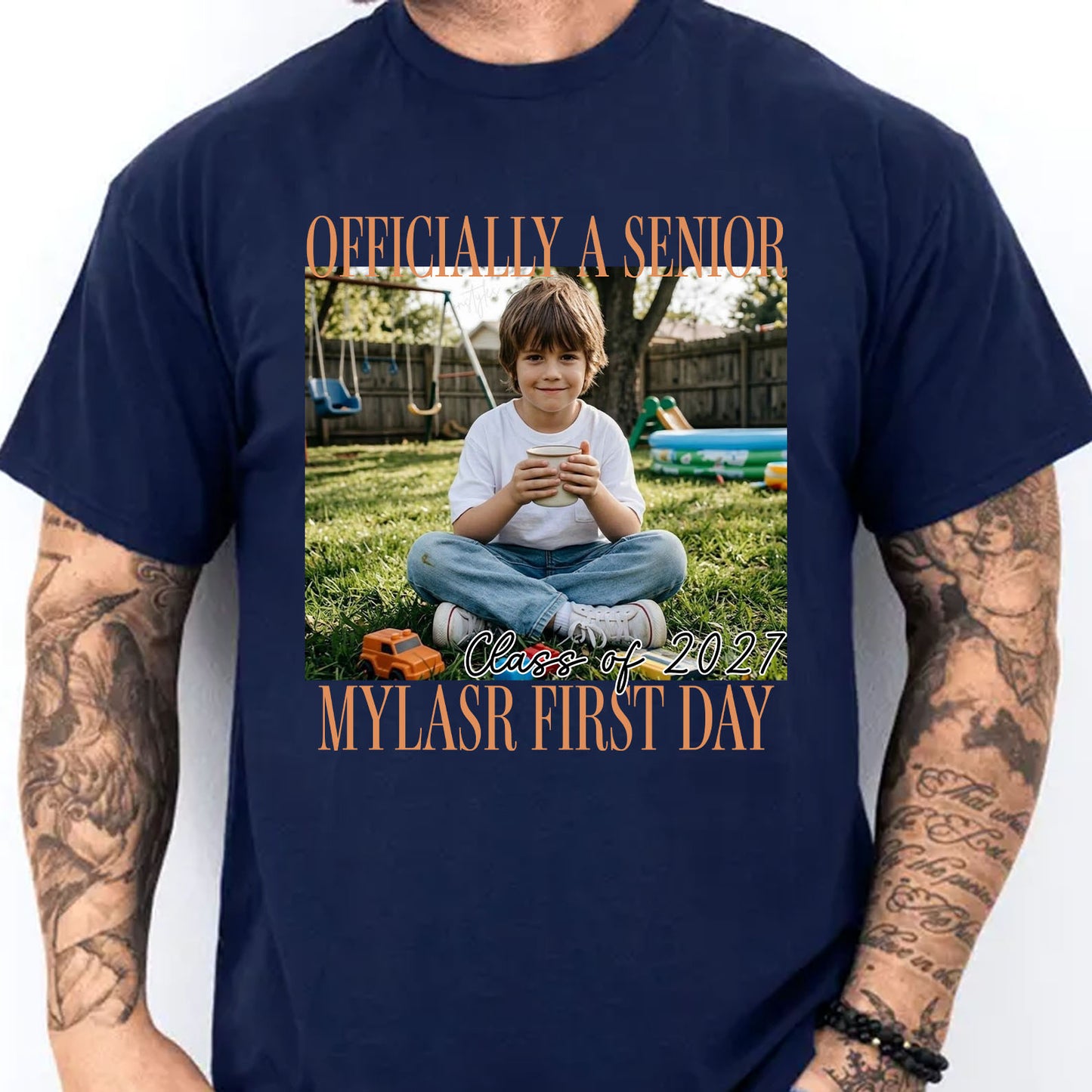 Custom Photo Senior 2027 Dark Shirt, Personalized Vintage Class of 2027 Tee, Last First Day Graduation Gift 685728