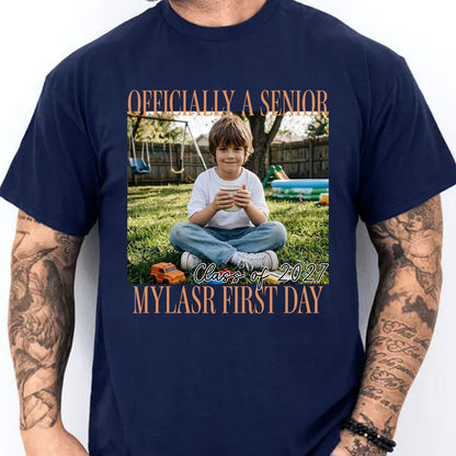 Custom Photo Senior 2027 Dark Shirt, Personalized Vintage Class of 2027 Tee, Last First Day Graduation Gift 685728