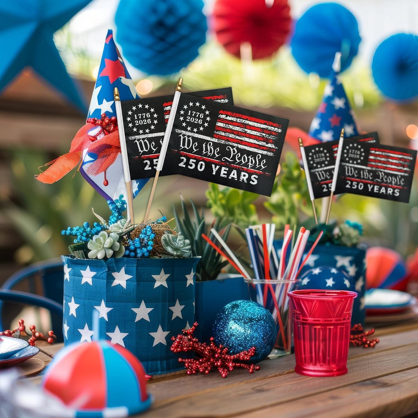 USA 250 Years Handheld Flag, Patriotic Small American Flag on Stick, We The People 1776–2026 Flag 685129