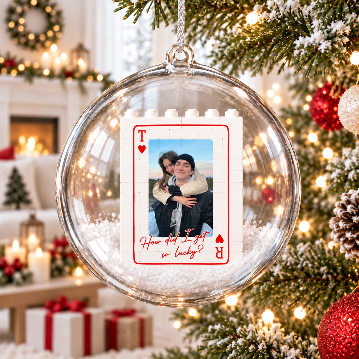 Personalized Couple Lego Bauble Ornament, Custom Photo Playing Card Christmas Ornament Gift 686293 WFD