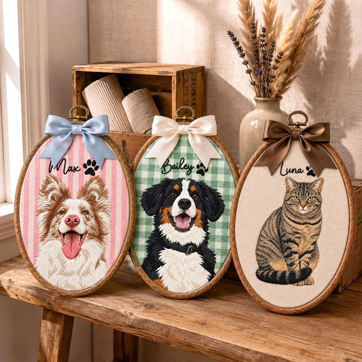 Personalized Pet Portrait Embroidery Hoop, Custom Dog Cat Photo Ornament, Pet Memorial Keepsake Gift 686963 WFD