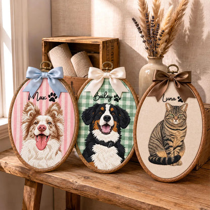 Personalized Pet Portrait Embroidery Hoop, Custom Dog Cat Photo Ornament, Pet Memorial Keepsake Gift 686963 WFD