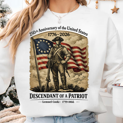 Personalized 250 Years USA Anniversary Bright Shirt | Descendant of a Patriot Tee | 1776–2026 Heritage T-Shirt 684375