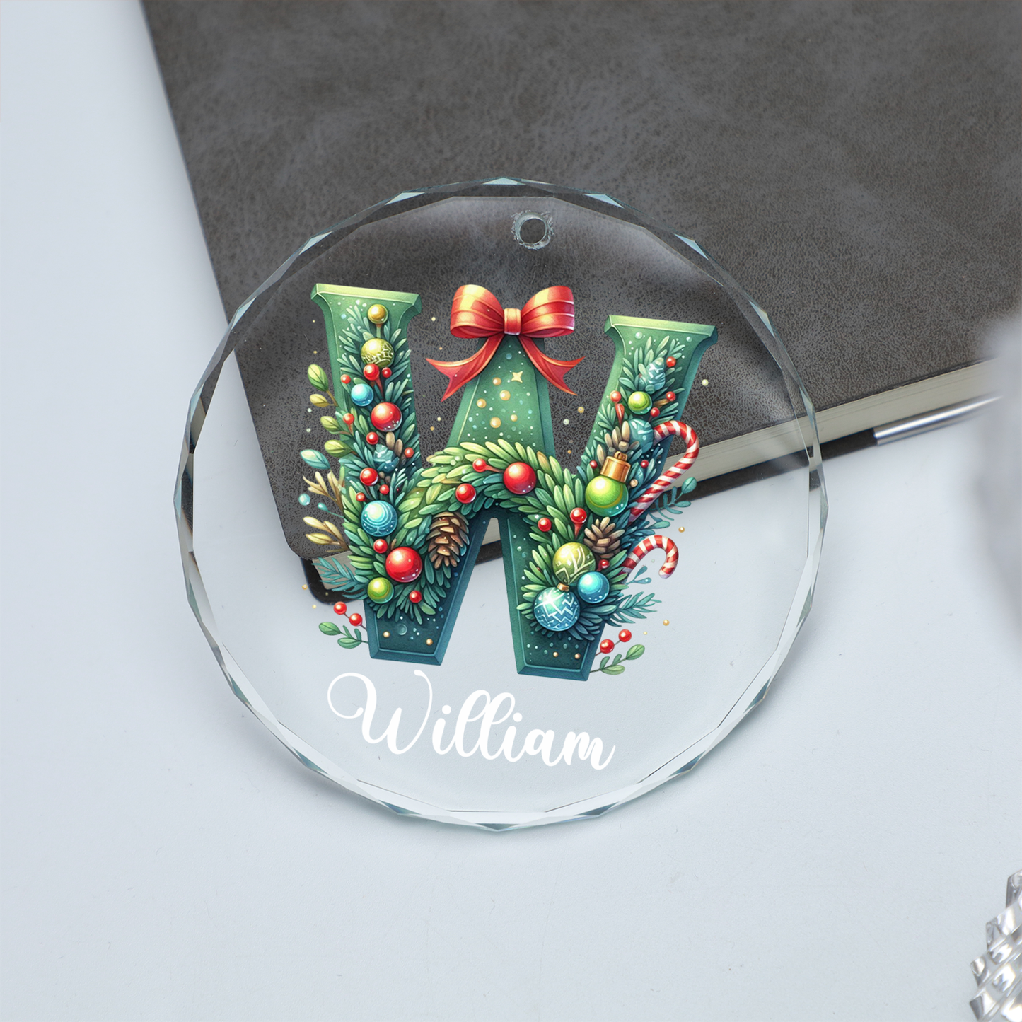 Christmas Custom Name Glass Ornament, Custom Family Ornament, Personalized Alphabet Christmas Ornament 683387