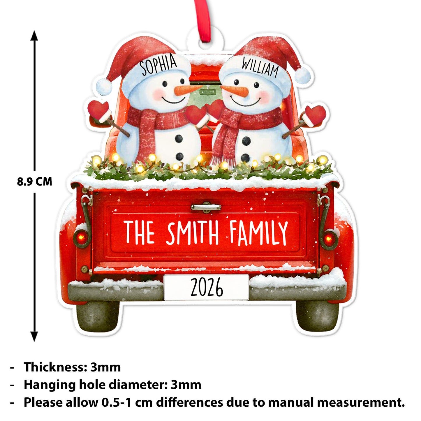 Personalized Family Snowman Truck Acrylic Ornament, Custom Family Name Christmas Tree Ornament Gift 685820