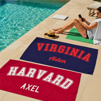 Personalized College Beach Towel, Custom Name School Spirit Towel, Graduation Gift for College Students 684828