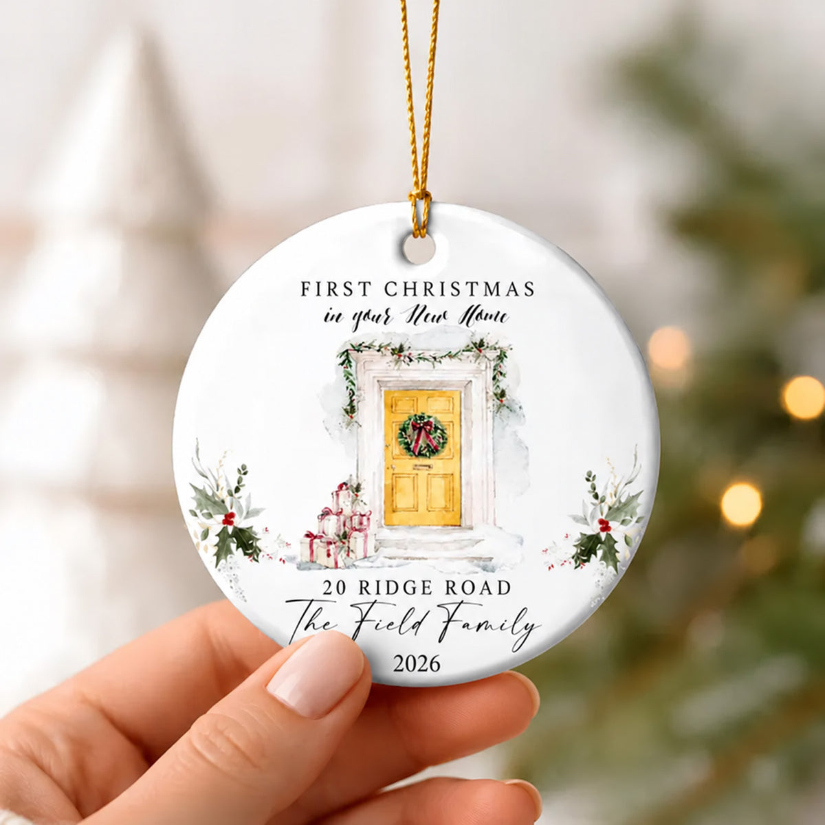 Personalized First Christmas in New Home Ceramic Ornament, Custom Address & Family Name Christmas Ornament 686967 WFD