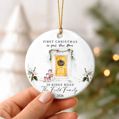 Personalized First Christmas in New Home Ceramic Ornament, Custom Address & Family Name Christmas Ornament 686967 WFD